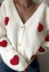 Cardigan romantique en tricot cœur 3D en blanc