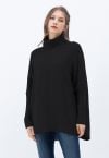 Chic sans effort Pull Col Roulé Manches Chauve-Souris Salut-Lo en Noir