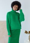 Pull en grosse maille à col haut en vert