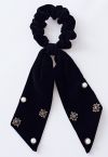 Chouchou Velours Bowknot Pearl Diamond en Noir