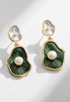 Boucles d'Oreilles Perle Feuille Verte