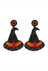 Boucles d’oreilles chapeau de sorcière noire perlées