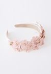 Bandeau Applique Florale Strass Rose