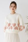 Pull Tender Fuzzy Heart en Tricot Jacquard en Ivoire