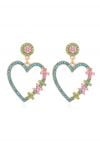 Boucles d'oreilles crochet coeur diamant bleu