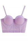 Crop top bustier à armatures de couleur unie en lilas