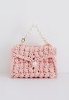 Mini sac en tricot épais tressé à chaîne perlée en rose