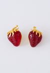 Boucles d'Oreilles Résine 3D Fraise Rouge