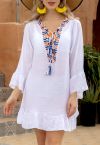 Boho Contrast Crochet Cover Up en Blanc