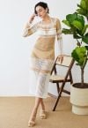 Cache-maillot en tricot évidé à rayures beige clair