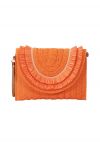 Sac enveloppe en raphia de couleur unie en orange