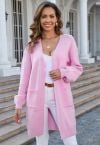 Cardigan décontracté en tricot surdimensionné ouvert sur le devant avec poches en rose