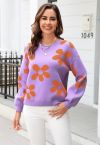 Cuteness Flowers Boxy Pull en Tricot à Col Rond en Lilas