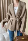 Cardigan en tricot gaufré à nouer avec col en beige clair