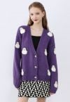 Cardigan en tricot boutonné avec patch fantôme d'Halloween en violet