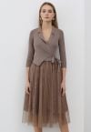 Robe en tulle épissé en tricot à col en V en taupe