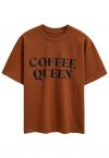 T-shirt en coton imprimé Coffee Queen en caramel