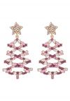 Boucles d'oreilles en strass pour arbre de Noël creux en rose