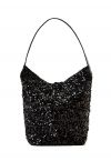 Sac seau en faux cuir à sequins en noir