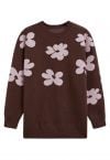 Pull en tricot à motif floral contrasté en marron