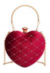 Pochette coeur en velours haut de gamme en forme de diamant en rouge