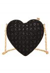 Pochette coeur scintillant à paillettes et strass en noir