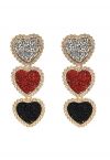 Boucles d'oreilles coeur strass triple couleur en noir