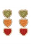 Boucles d'oreilles coeur strass tricolores en rouge