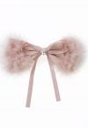 Pince à cheveux avec nœud papillon flou et strass en forme de cœur en rose