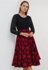 Jupe mi-longue en organza jacquard rose rouge