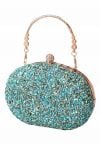 Pochette ovale entièrement perlée et strass en turquoise