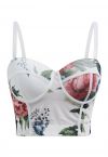 Haut court bustier en maille florale en blanc