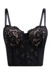 Haut court bustier en dentelle florale en noir