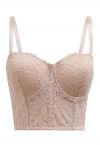 Haut court bustier en dentelle florale en abricot