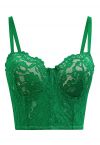 Haut court bustier en dentelle florale en vert