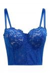 Haut court bustier en dentelle florale en indigo