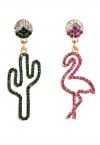 Boucles d'oreilles en strass cactus et flamant rose