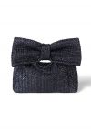 Pochette en paille tressée avec nœud papillon en noir