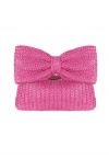 Pochette en paille tressée Bowknot en rose vif