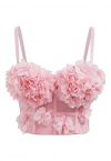 Haut court bustier à pétales nacrés en rose