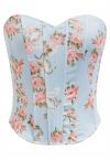 Haut bustier corset imprimé floral en bleu bébé