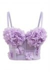 Haut court bustier à pétales nacrés en lilas