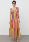 Summer Hues - Robe longue à rayures arc-en-ciel et bretelles nouées