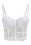 Top court bustier en dentelle à paillettes en blanc