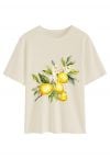 T-shirt col rond imprimé fleur de citronnier