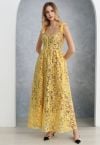 Robe caraco jaune en organza fleuri brodé