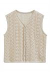 Gilet en coton ajouré à col en V en camel