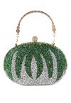 Pochette ovale citrouille en strass en vert