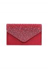 Sac enveloppe en satin orné de strass en rouge