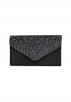 Sac enveloppe en satin orné de strass en noir